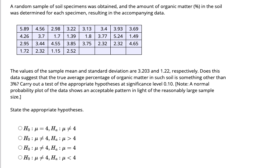 Solved A Random Sample Of Soil Specimens Was Obtained, And | Chegg.com