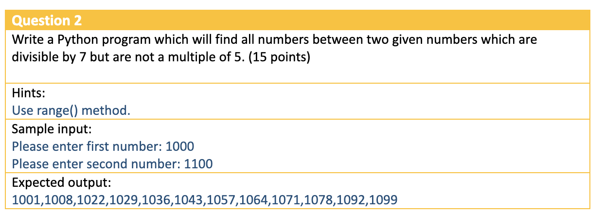 Solved Question 2 Write a Python program which will find all | Chegg.com