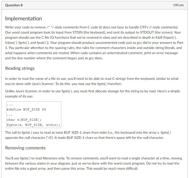 Solved Question 8 100 pts Implementation Write your code to | Chegg.com