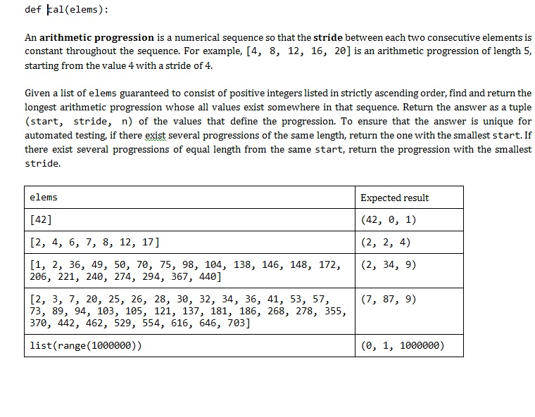 Solved def cal(elems): An arithmetic progression is a | Chegg.com