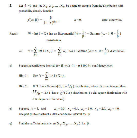 Solved 3. Let B >0 And Let X ,X2,...,x, Be A Random Sample | Chegg.com