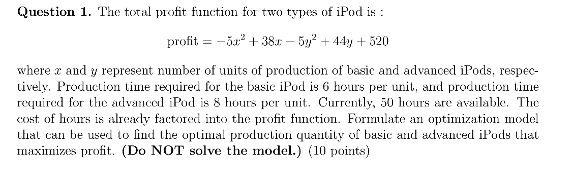 Solved Question 1. The total profit function for two types | Chegg.com