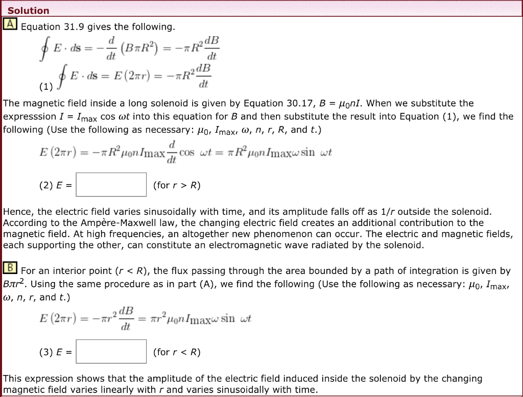 Solved Example 31.8 Electric Field Induced By A Changing | Chegg.com