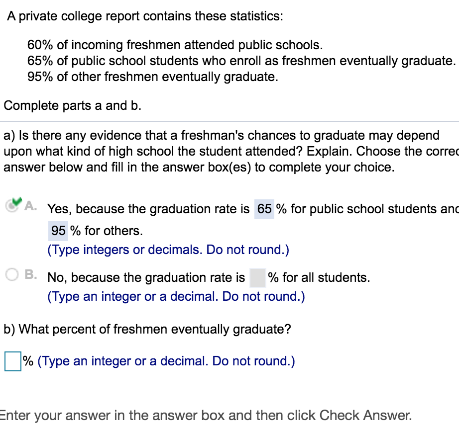 Solved A private college report contains these statistics: | Chegg.com