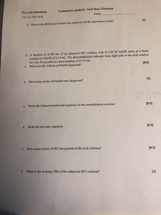 Solved Volumetric Analysis Acid Base Titration Pre La vrogue.co