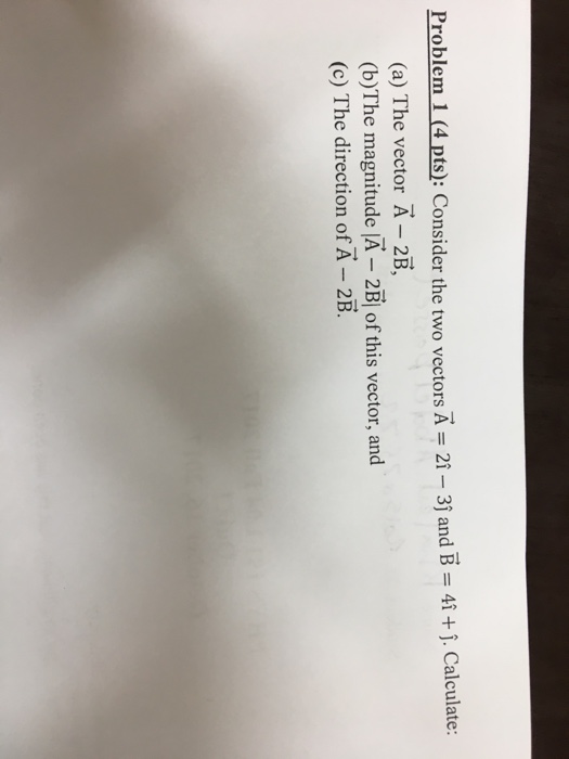 Solved Problem 1 (4 pts): Consider the two vectors A = 2 -3) | Chegg.com