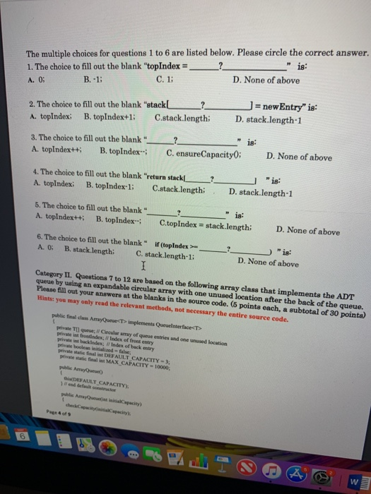 Solved The multiple choices for questions 1 to 6 are listed | Chegg.com