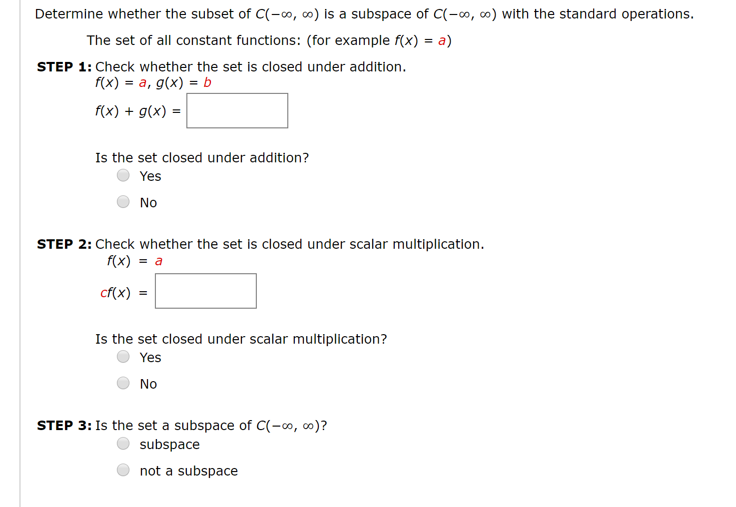 How to Prove a Set of Functions is Closed Under Addition (Example