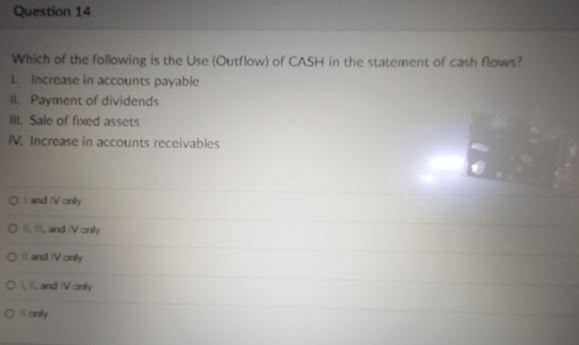 Solved Which of the following is the Use (Outflow) of CASH | Chegg.com