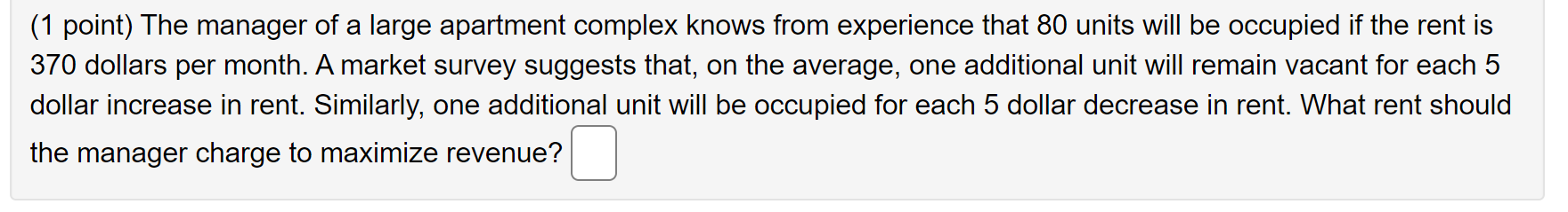 Solved (1 point) The manager of a large apartment complex | Chegg.com