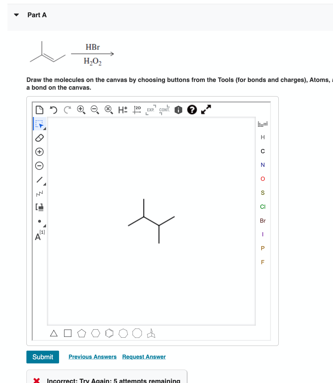 Draw the molecules on the canvas by choosing buttons | Chegg.com