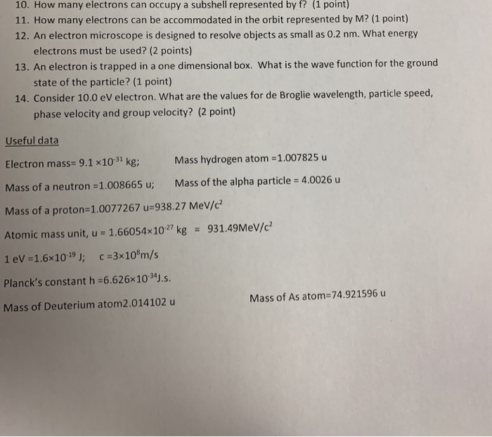 Solved 10. How many electrons can occupy a subshell