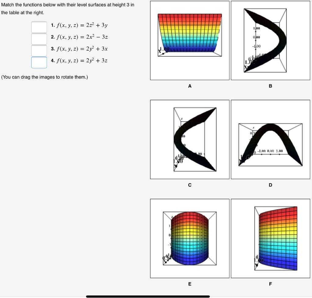 Solved Match The Functions Below With Their Level Surfaces | Chegg.com