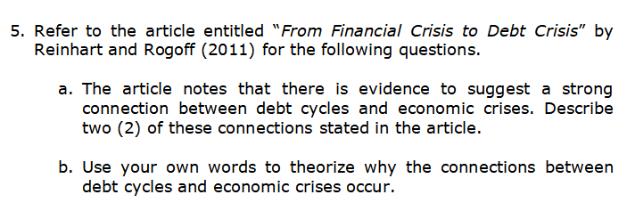 Solved Refer To The Article Entitled “From Financial Crisis | Chegg.com