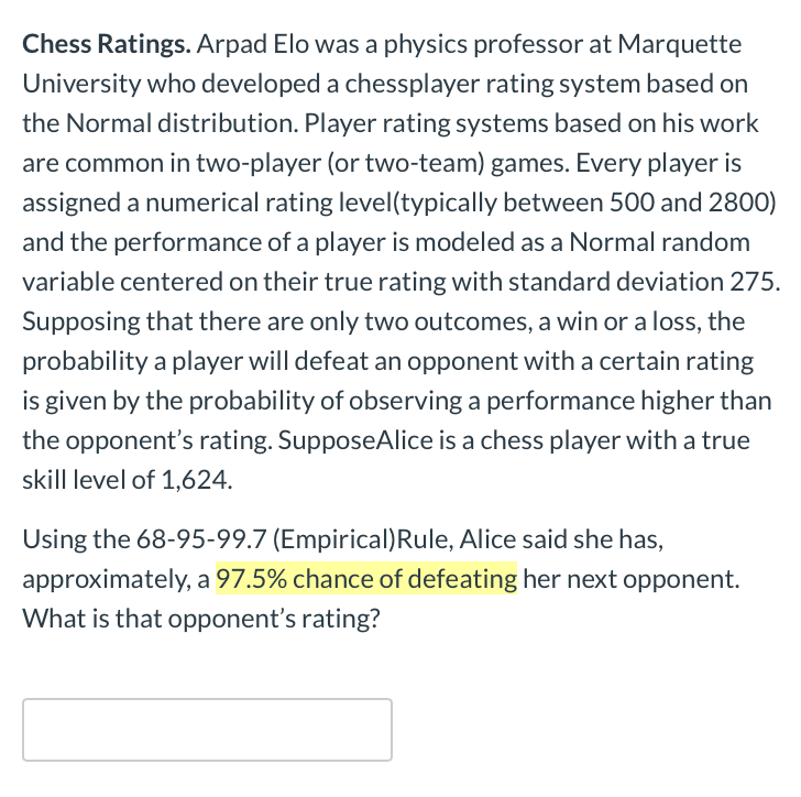 Distribution of Elo rating points among active chess players.