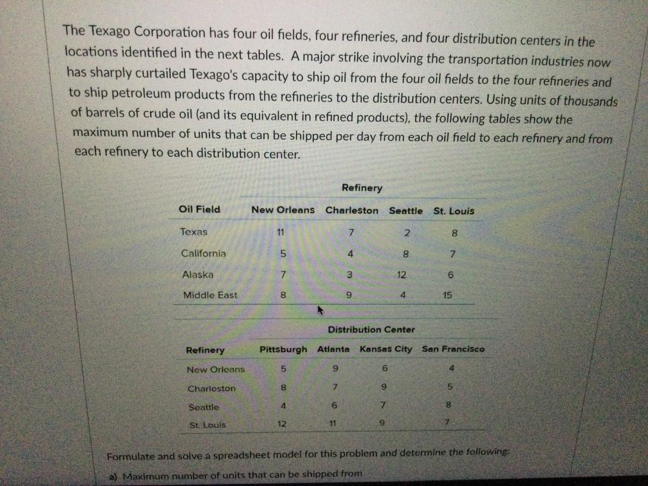 Solved The Texago Corporation has four oil fields, four | Chegg.com