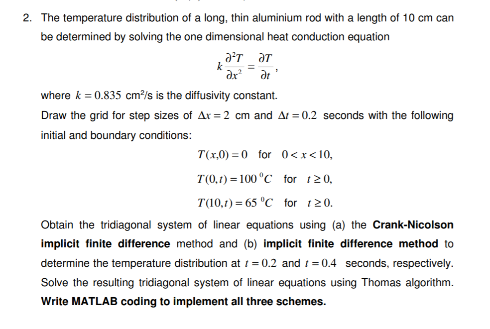 Solved = 2. The temperature distribution of a long, thin | Chegg.com