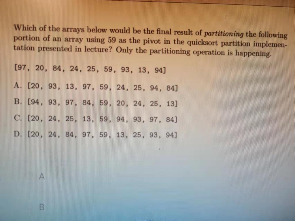 Solved Which of the arrays below would be the final result | Chegg.com