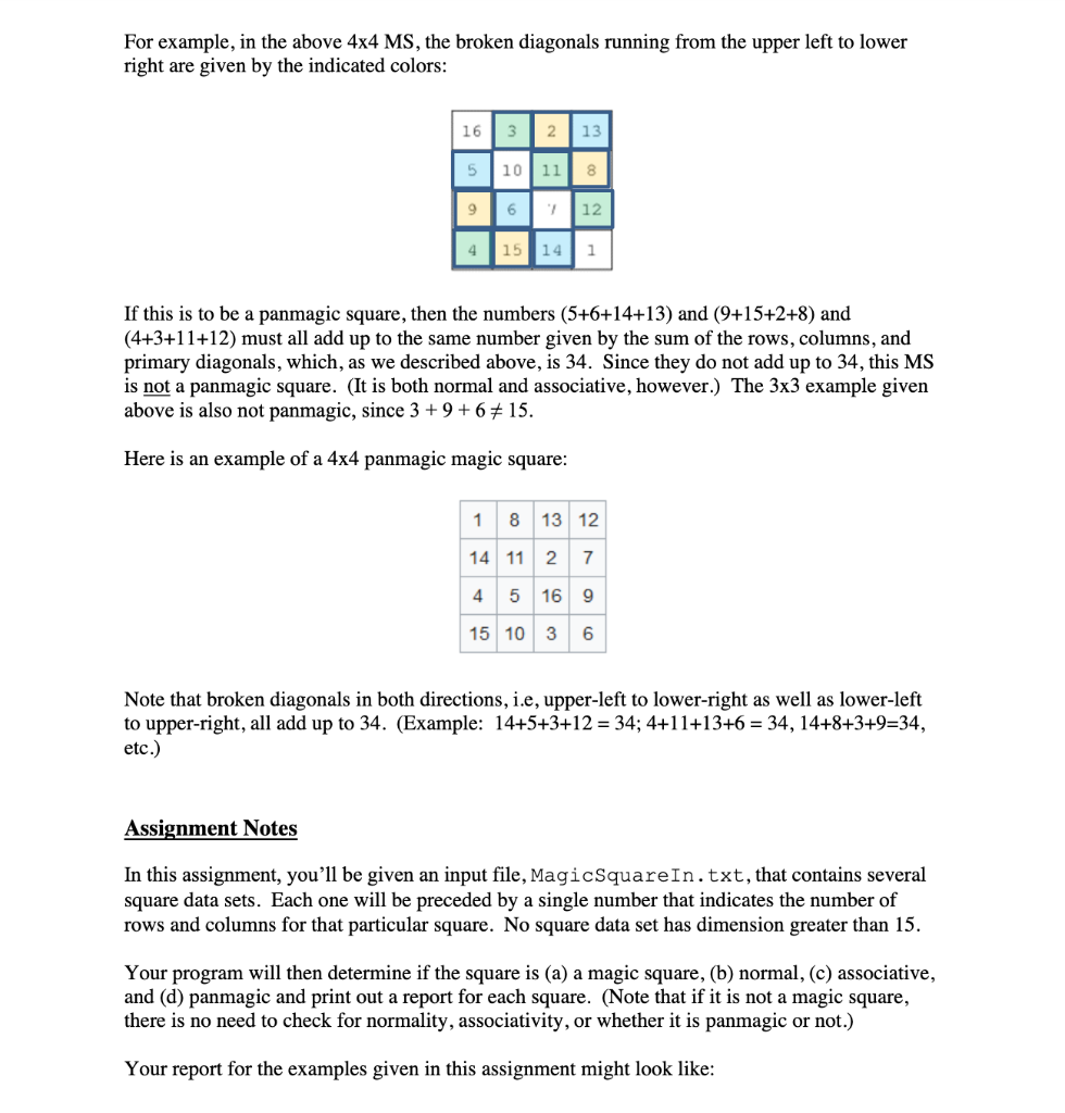 Solved Exercise 1 Magic Squares Detection Problem For a Chegg