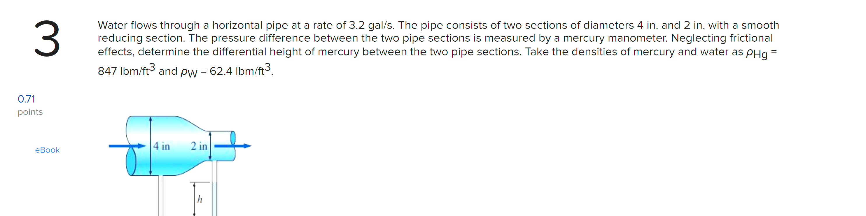 Solved Water flows through a horizontal pipe at a rate of | Chegg.com