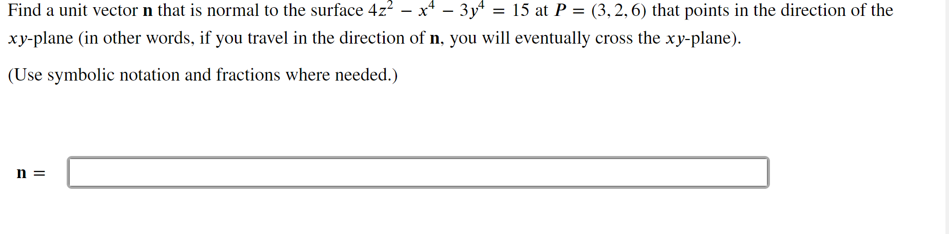 Solved Find a unit vector n that is normal to the surface | Chegg.com