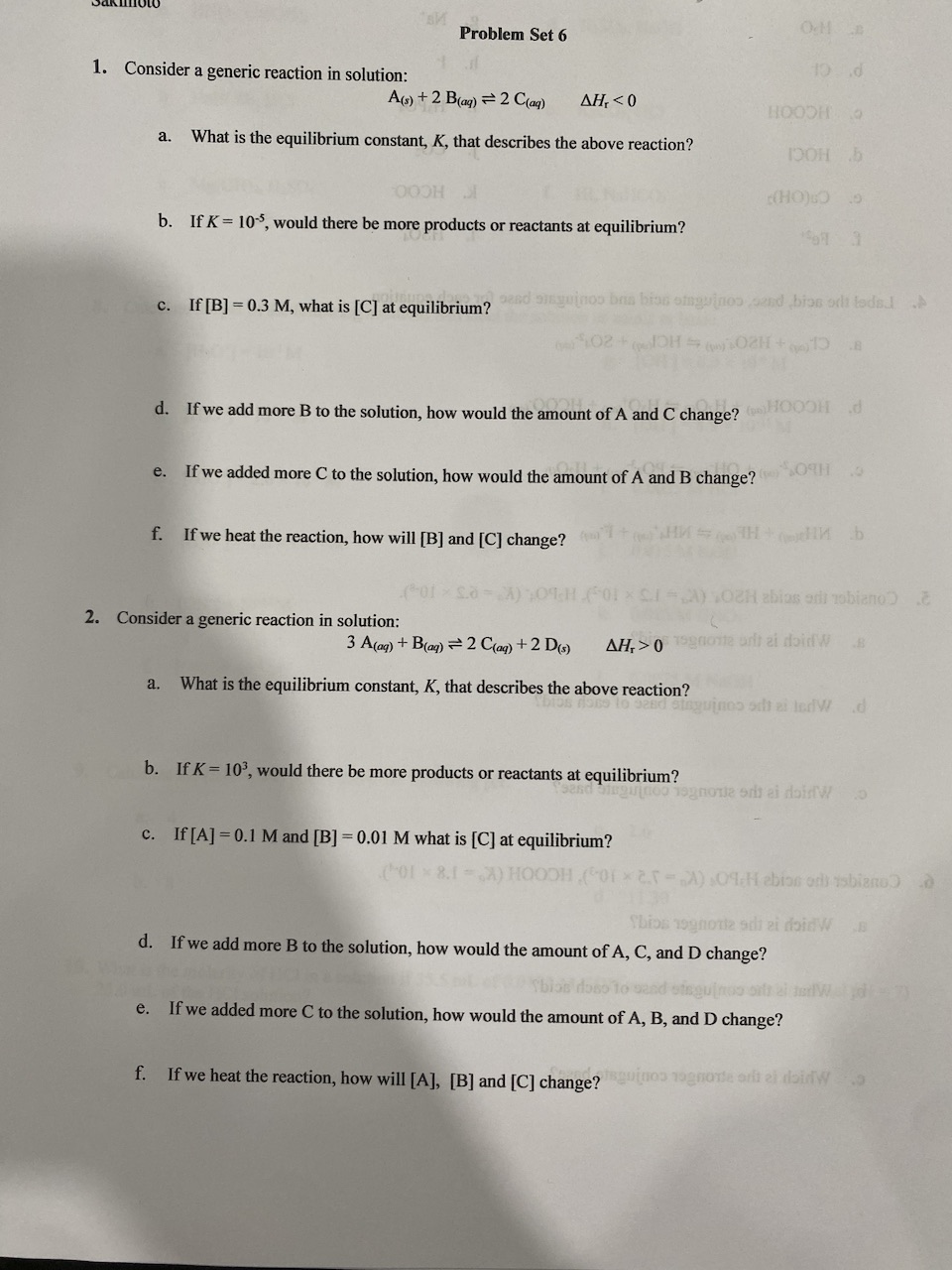 Problem Set 6 1 Consider A Generic Reaction In | Cheggcom