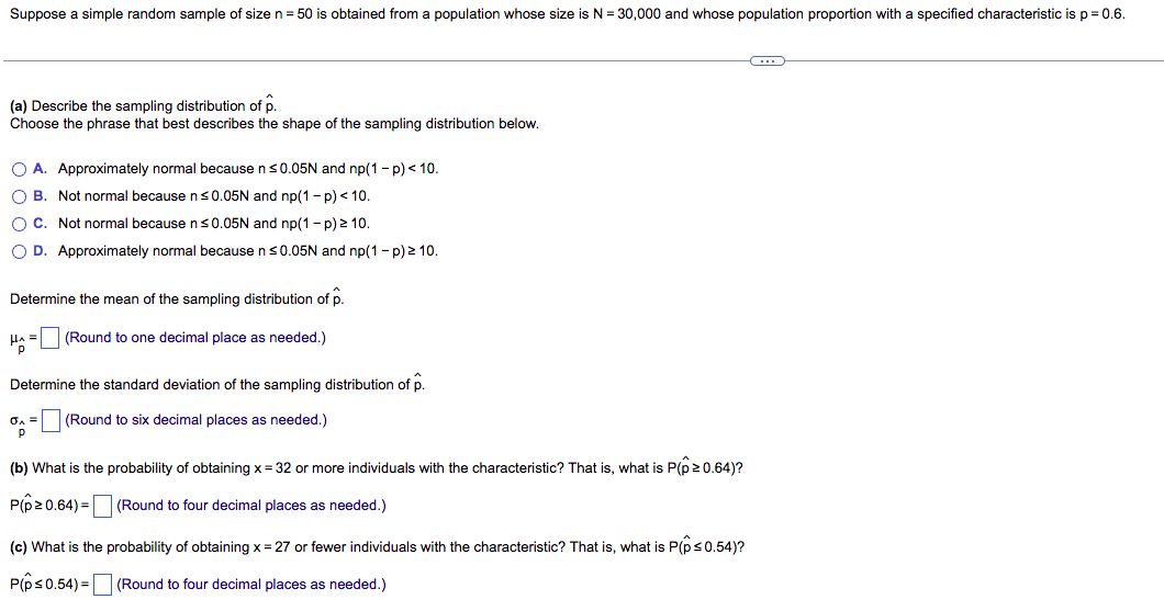 Solved Suppose a simple random sample of size n = 50 is | Chegg.com