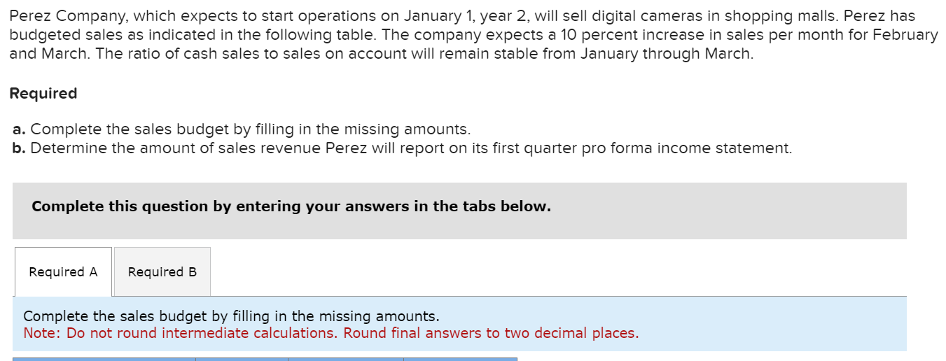 Solved a. Complete the sales budget by filling in the | Chegg.com