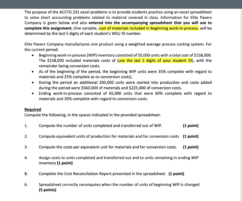 Solved The purpose of the ACCTG 231 excel problems is to | Chegg.com