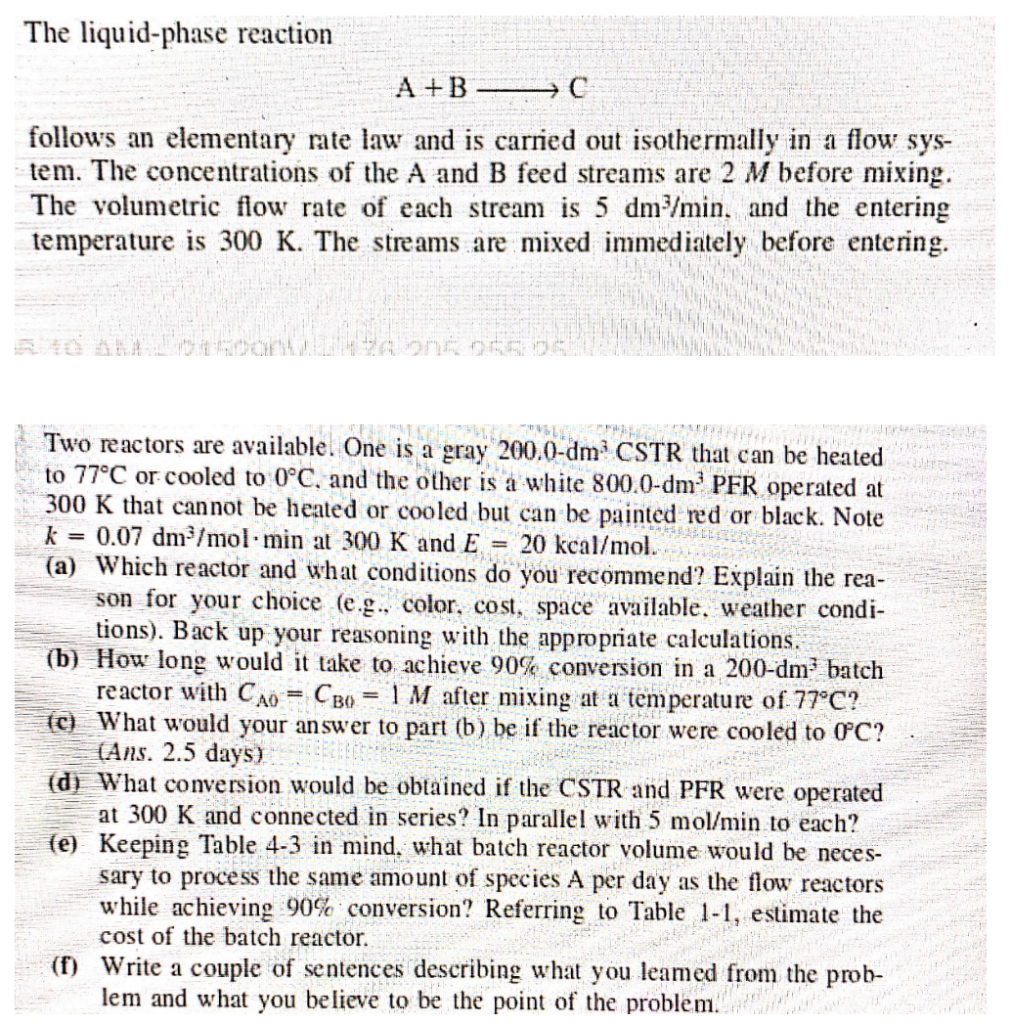 Solved The liquid-phase reaction A B C follows an elementary | Chegg.com