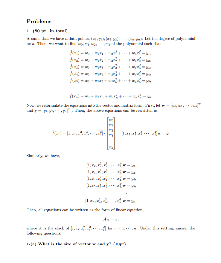 Solved Problems 1. (80 pt. in total) Assume that we have n | Chegg.com