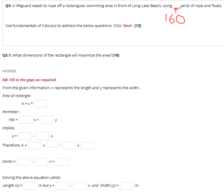 Solved Q3: A lifeguard needs to rope off a rectangular | Chegg.com
