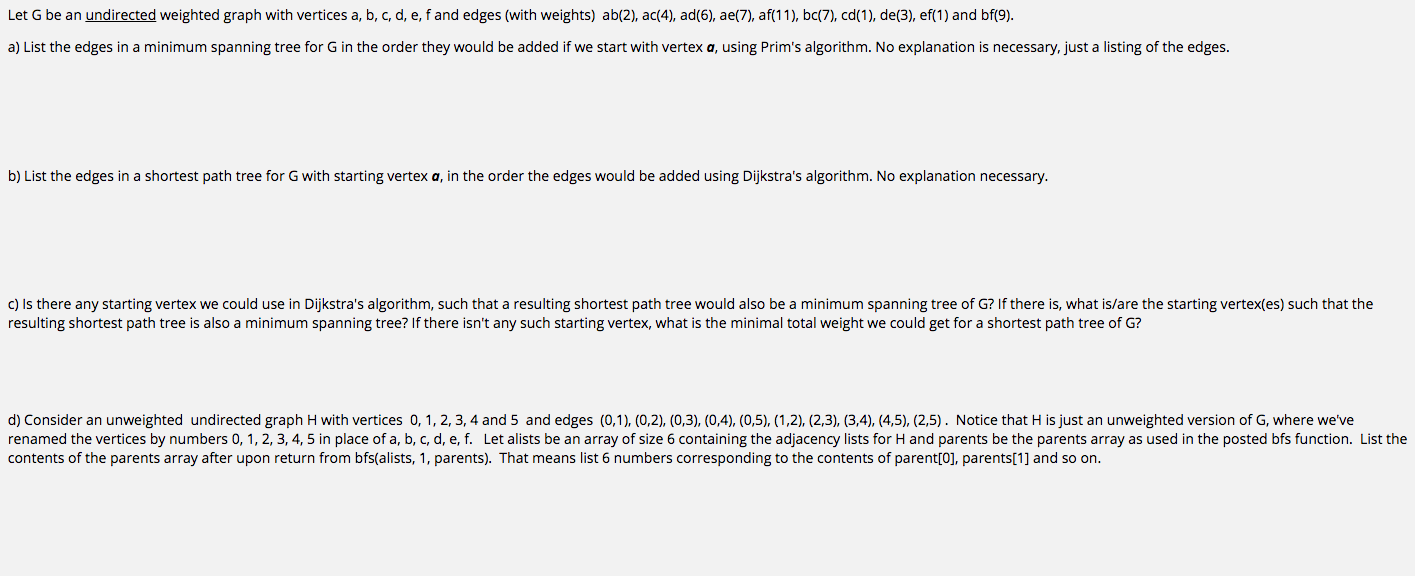 Let G Be An Undirected Weighted Graph With Vertice Chegg Com