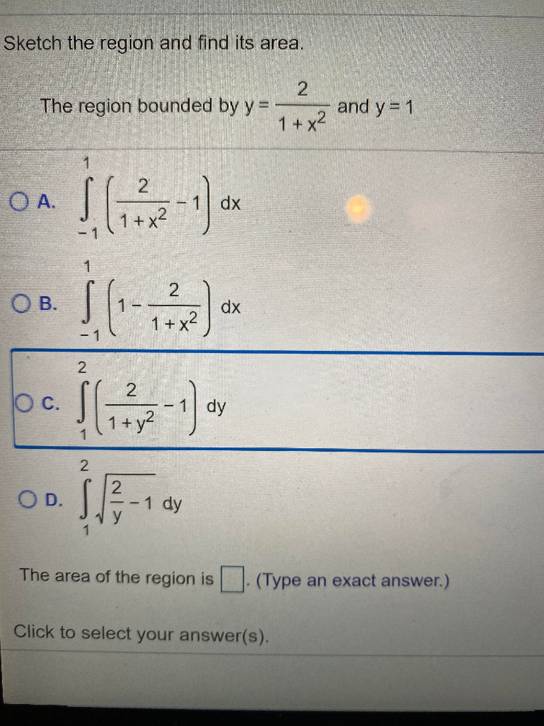 Solved Sketch the region and find its area. The region | Chegg.com