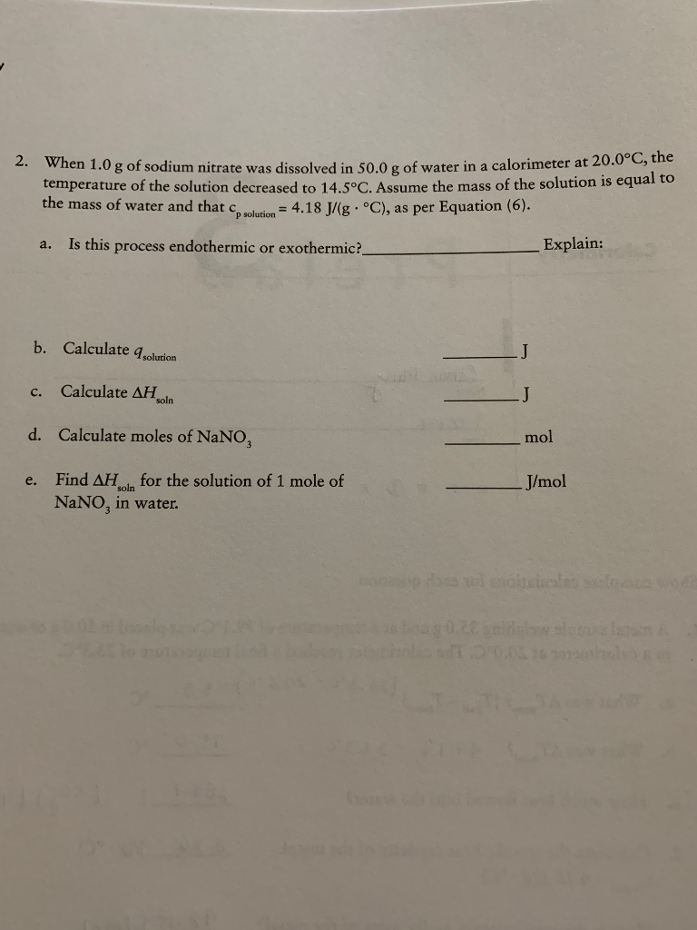 Solved When 1 0 G Of Sodium Nitrate Was Dissolved In 50 0 Chegg Com
