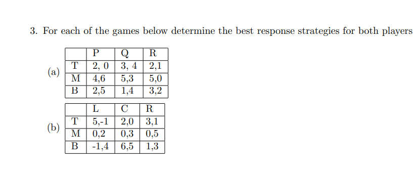 Solved 3. For Each Of The Games Below Determine The Best | Chegg.com