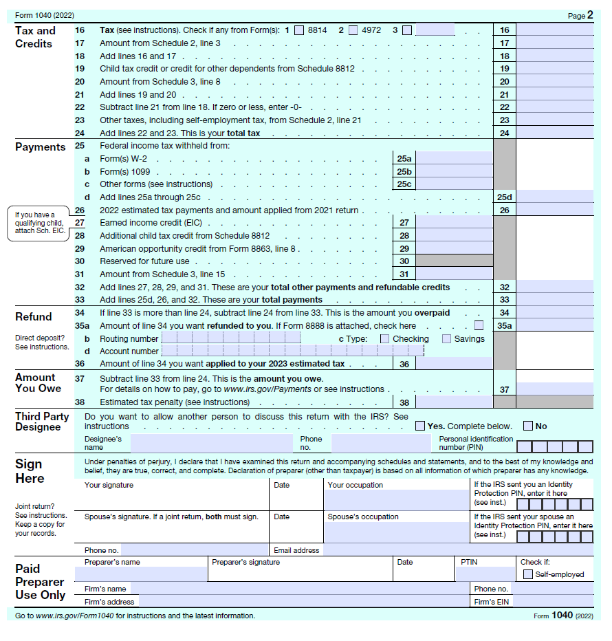 USE THE 2022 1040 TAX FORM Downloading the necessary | Chegg.com