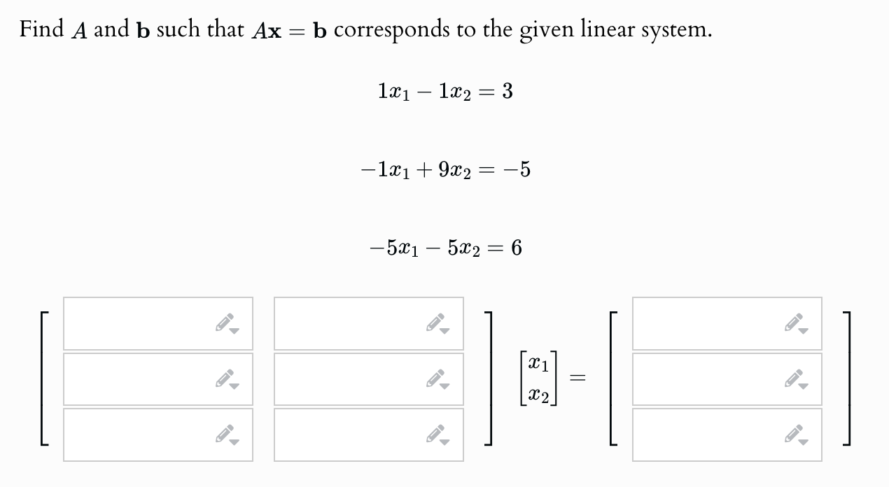 Solved Find A and b ﻿such that Ax=b ﻿corresponds to the | Chegg.com