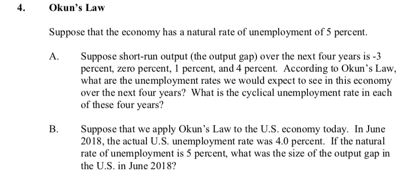 Solved 4. Okun's Law Suppose That The Economy Has A Natural | Chegg.com