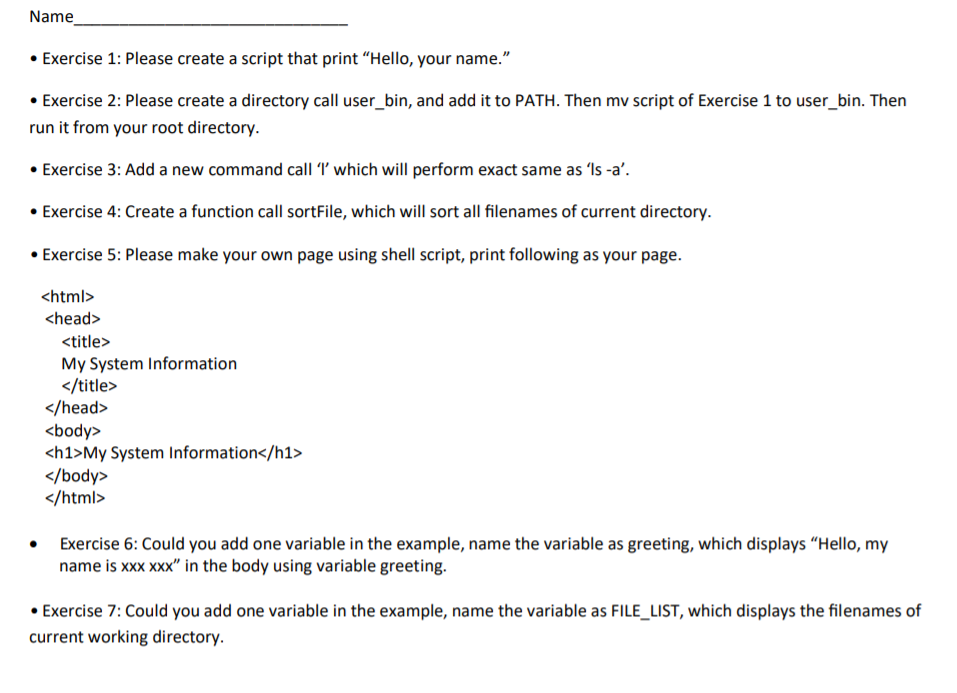 Solved Name • Exercise 1: Please create a script that print | Chegg.com