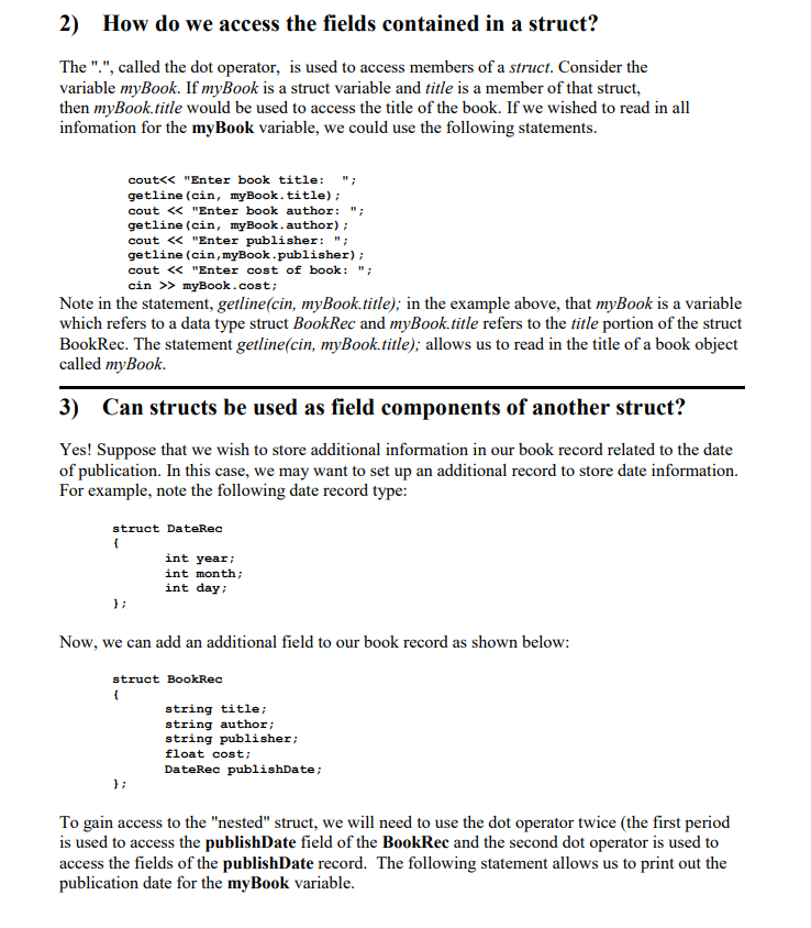 Solved Can structs be used as field components of another | Chegg.com