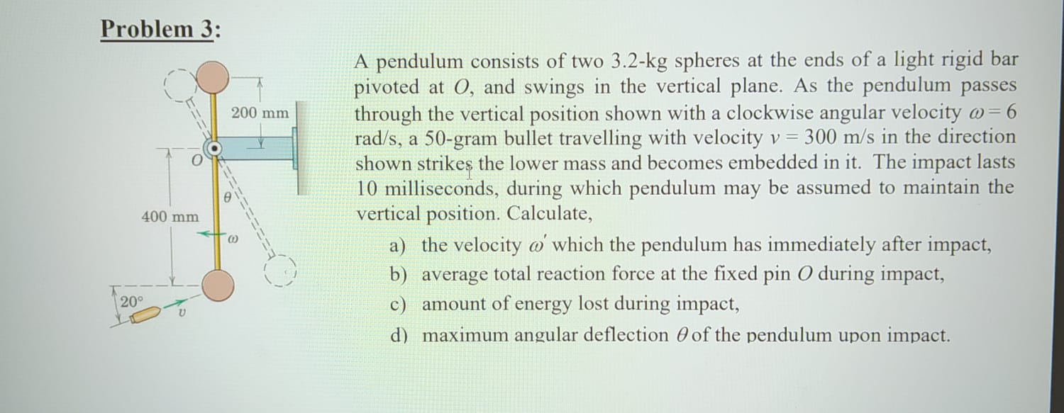 Solved Problem 3: A pendulum consists of two 3.2−kg spheres | Chegg.com