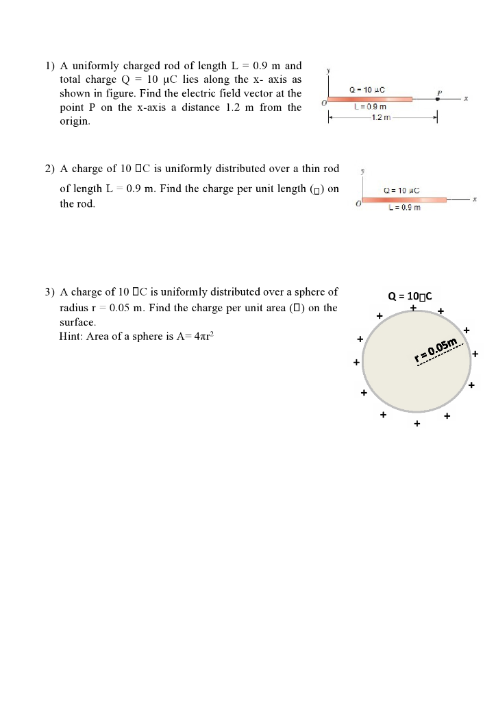 Solved = 0.02 1) A Uniformly Charged Rod Of Length L = 0.9 M | Chegg.com