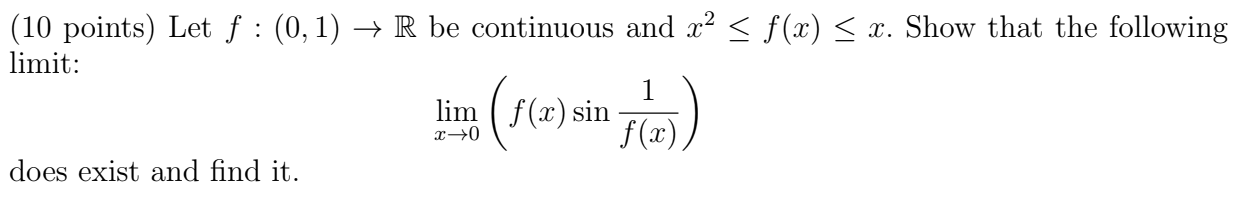 Solved 10 Points Let F 0 1 →r Be Continuous And