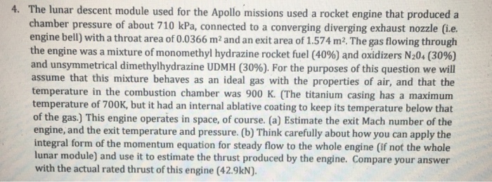 Solved 4. The lunar descent module used for the Apollo | Chegg.com