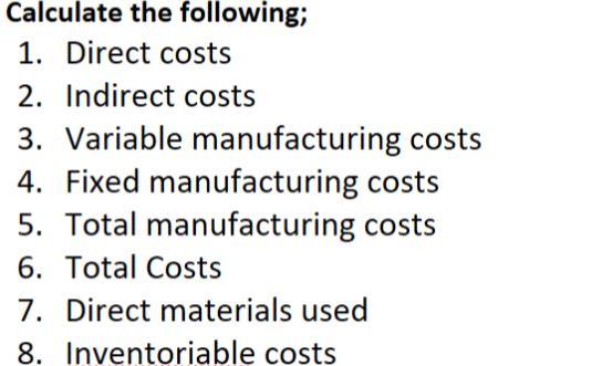 Solved Revenue Direct materials beginning inventory Direct | Chegg.com