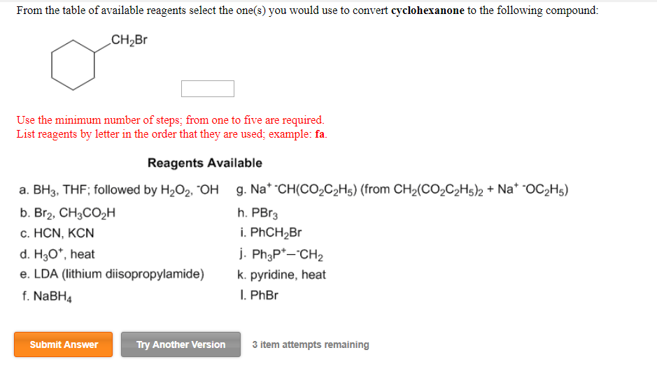 Solved From The Table Of Available Reagents Select The | Chegg.com