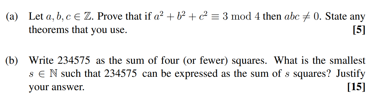 Solved (a) Let A, B, C E Z. Prove That If A² + B2 + C2 = 3 | Chegg.com