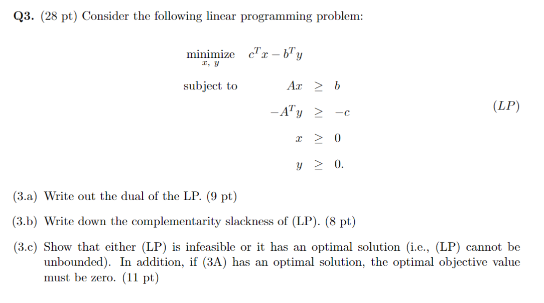 Q3. (28 pt) Consider the following linear programming | Chegg.com