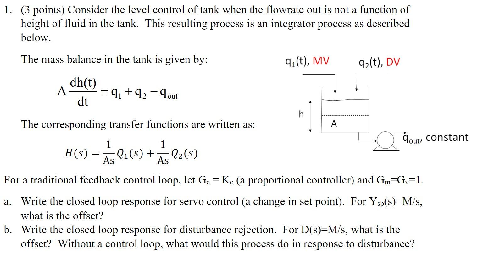 Solved 1. (3 points) Consider the level control of tank when | Chegg.com